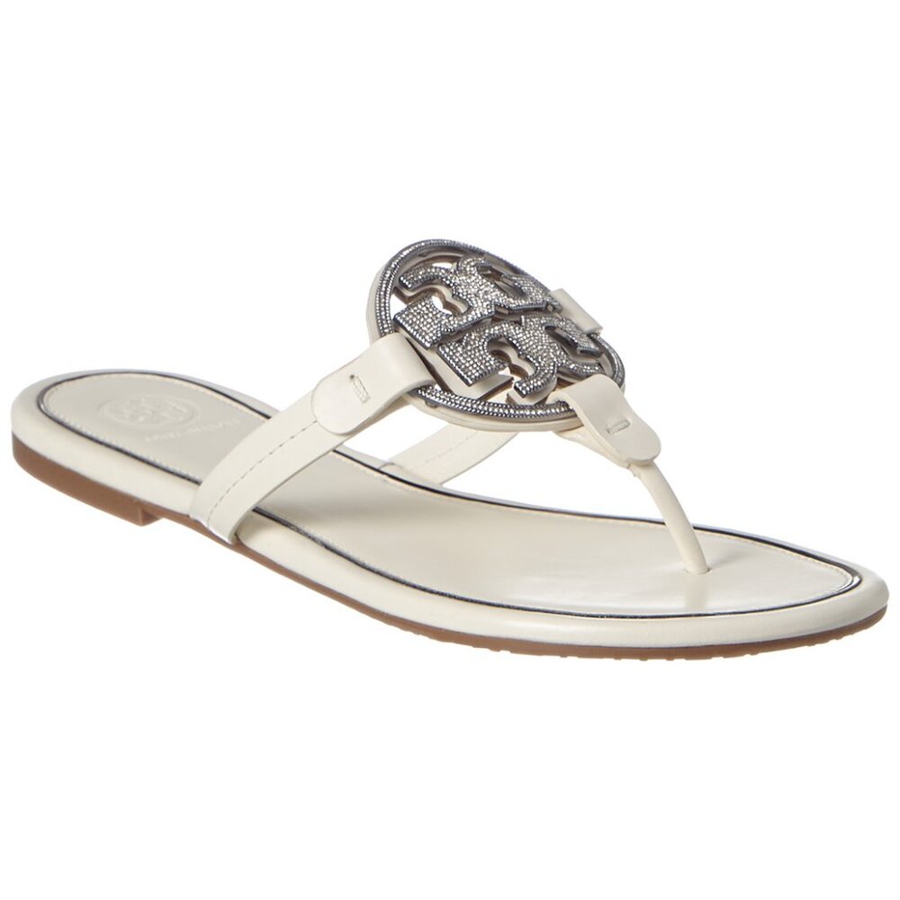 NIB Tory Burch Crystal Embellished Miller Pave Sandal Bleach White US 11